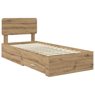 Bedframe met hoofdeinde Artisan Eiken 90 x 190 cm Bewerkt hout
