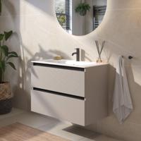 Saqu Gaia badmeubel incl. mat witte keramische wastafel 80x46x61cm mat greige - zwarte greeplijst - thumbnail