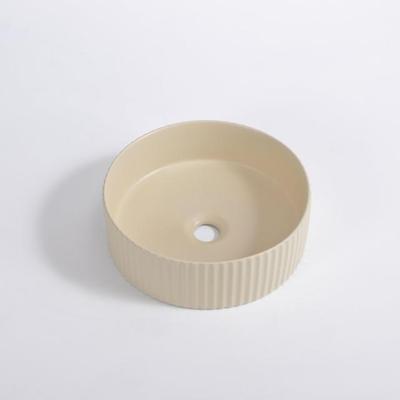 QeramiQ Arto waskom - 35x35x11.5cm - geribbeld - rond - keramiek - mat beige SW1413962 QeramiQ Arto waskom - 35x35x11.5cm - geribbeld - rond - keramiek - mat beige SW1413962