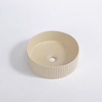 QeramiQ Arto waskom - 35x35x11.5cm - geribbeld - rond - keramiek - mat beige SW1413962 - thumbnail