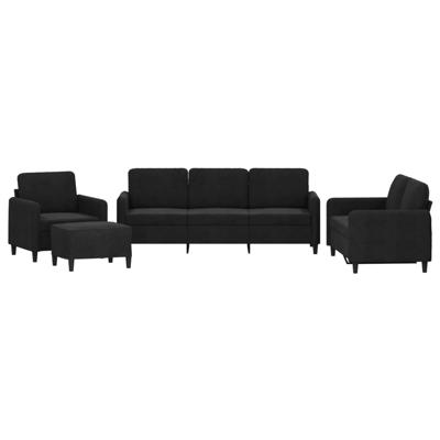 4-delige Loungeset met kussens fluweel zwart