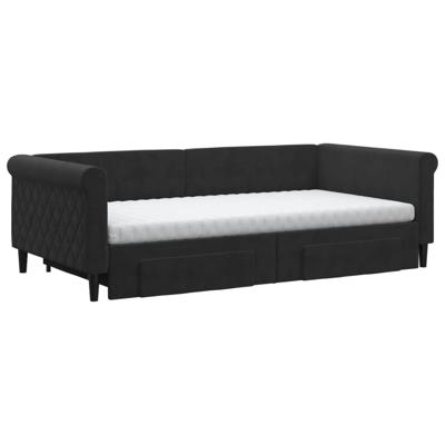 Slaapbank met onderschuifbed en lades 100x200 cm fluweel zwart