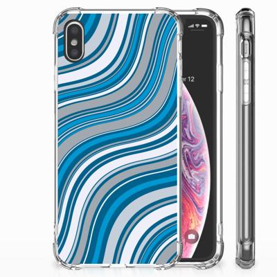 Apple iPhone Xs Max Doorzichtige Silicone Hoesje Waves Blue Apple iPhone Xs Max Doorzichtige Silicone Hoesje Waves Blue