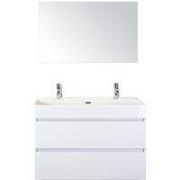 Maxx XL Badmeubelset 100 cm - Wit Hoogglans - Wastafel Kube 2 Kraangaten met Spiegel - thumbnail