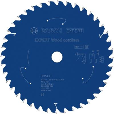 Bosch Accessoires EXPERT Wood cordless Cirkelzaagblad | 165 x 1,6/1 x 15,875 mm | T40 - 2608902239