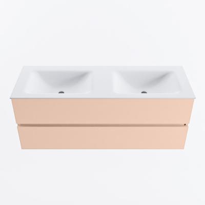 MONDIAZ VICA 130cm badmeubel onderkast Rosee 2 lades. Wastafel CLOUD dubbel 2 kraangaten, kleur Talc.