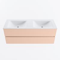 MONDIAZ VICA 130cm badmeubel onderkast Rosee 2 lades. Wastafel CLOUD dubbel 2 kraangaten, kleur Talc. - thumbnail