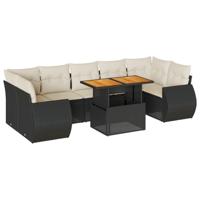 8-delige Loungeset met kussens poly rattan zwart - thumbnail