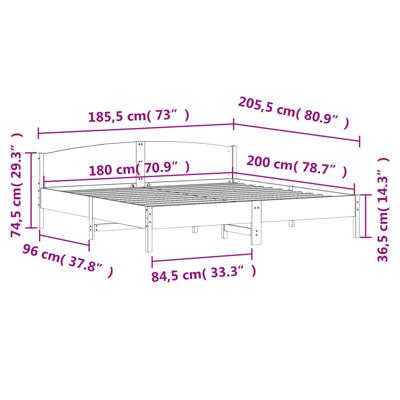 Bedframe zonder matras massief grenenhout wasbruin 180x200 cm