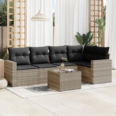 5-delige Loungeset met kussens poly rattan lichtgrijs