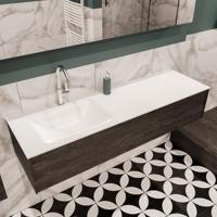 Mondiaz Lush Cloud badmeubel eiken Dark brown 150 cm 1 lade solid surface enkele spoelbak links 1 kraangat - thumbnail