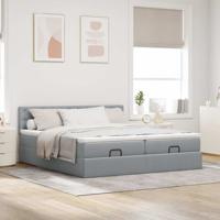 Ottoman bed met matrassen en LED's 160x200cm stof lichtgrijs - thumbnail