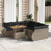9-delige Loungeset met kussens poly rattan grijs - thumbnail