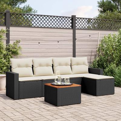 6-delige Loungeset met kussens poly rattan zwart - thumbnail