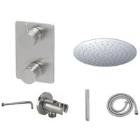 Inbouwthermostaatset Wiesbaden Caral Rond 20cm Muuruitloop Geborsteld RVS PVD Coating - thumbnail