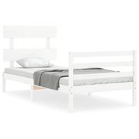 Bedframe met hoofdbord massief hout wit - thumbnail