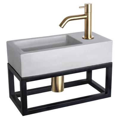 Differnz Ravo fonteinset - 38.5x18.5x25cm - Rechthoek - 1 kraangat - Gebogen matte goude kraan - met zwart frame - beton lichtgrijs 38.402.02
