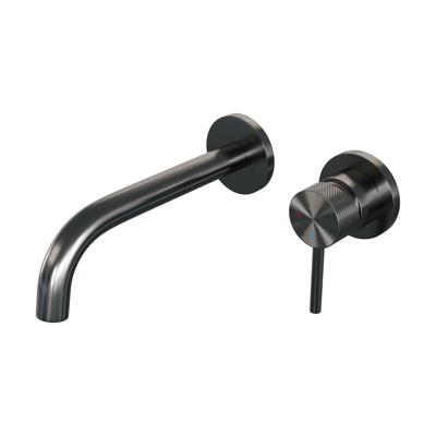 Brauer Gunmetal Carving Wastafelmengkraan inbouw - gebogen uitloop links - hendel lang smal carving- model A 1 - PVD - geborsteld gunmetal 5-GM-004-B6-65