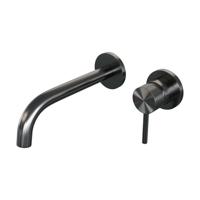 Gunmetal Carving inbouw wastafelmengkraan met gebogen uitloop en rozetten A1 gunmetal geborsteld PVD - thumbnail
