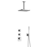 Hotbath Gal - Inbouw Regendoucheset - Chroom - 2 Stopkranen - Thermostatisch - Plafondbuis 15 cm - Hoofddouche 220 mm - Staafhanddouche - V01 - thumbnail