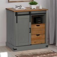 Dressoir HALDEN met schuifdeur 80x40x80 cm massief hout grijs - thumbnail