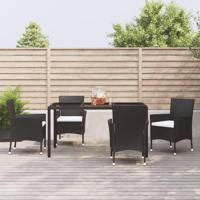 5-delige Tuinset met kussens poly rattan zwart - thumbnail