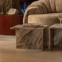 BePureHome Rechthoekige Bijzettafel Xhail Marmer, 50 x 50cm - Naturel - Vierkant - thumbnail