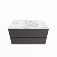 MONDIAZ VICA-DLUX 90cm badmeubel onderkast Dark grey 2 lades. Inbouw wastafel CLOUD midden 1 kraangat, kleur Glace. - thumbnail
