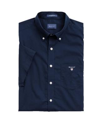 GANT Heren Overhemd Navy Poplin Korte Mouwen Button Down Regular Fit