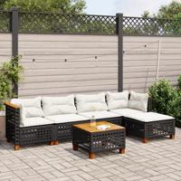 6-delige Loungeset met kussens poly rattan zwart - thumbnail