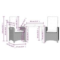 3-delige Tuinset met kussens poly rattan grijs - thumbnail