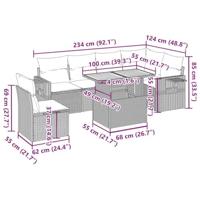 7-delige Loungeset met kussens poly rattan grijs - thumbnail