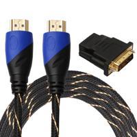 3m HDMI 1.4 Version 1080P Woven Net Line Blue Black Head HDMI Male to HDMI Male Audio Video Connector Adapter Cable with DVI Adapter Set - thumbnail