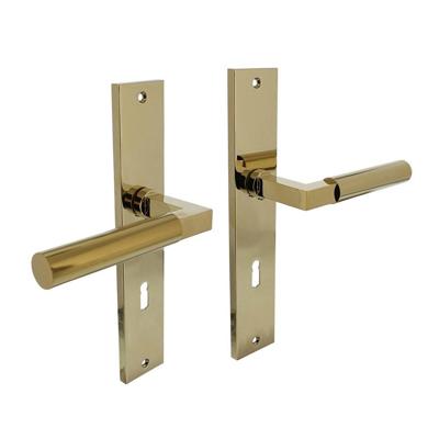 Deurkruk Baustil op langschild 245x45mm sleutelgat 72mm PVD messingkleur
