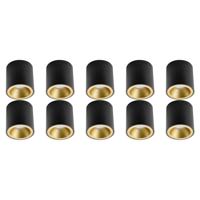 Opbouwspot 10 Pack - Pragmi Cliron Pro - GU10 Fitting - Opbouw Rond - Mat Zwart/Goud - Aluminium - Verdiept - Ø90mm - thumbnail