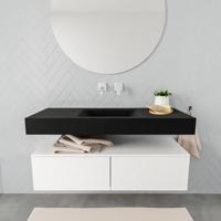 Aqua Splash Badkamermeubel AQS Ibiza 120 cm Mat Wit Twee Soft-Close Lades Solid Surface Wastafel Mat Zwart - Badmeubel Ibiza 120 cm Mat Wit Twee Lades - thumbnail