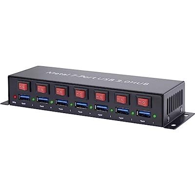 Renkforce RF-3269622 USB 3.2 Gen 1-hub 7 poorten Met metalen behuizing, Individueel schakelbaar, Voor wandmontage Zwart