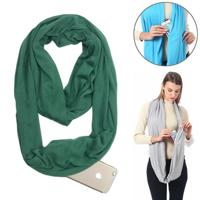 Vrouwen Solid winter Infinity Scarf Pocket lus rits zak sjaals (groen) - thumbnail