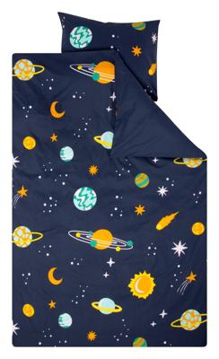HEMA Kinderdekbedovertrek 140x200cm zacht katoen planeten (donkerblauw)