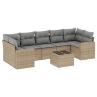 8-delige Loungeset met kussens poly rattan beige - thumbnail