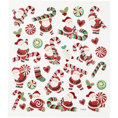 Creativ Company Stickers, kerstman met zuurstok, vel 15x16,5 cm, ca. 31 stuk, 1 vel