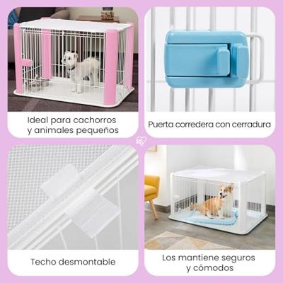 Puppyren met dak grijs 113x79x60 cm