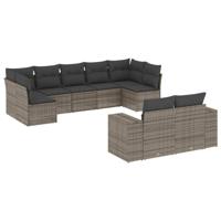 9-delige Loungeset met kussens poly rattan grijs - thumbnail