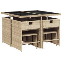 9-delige Tuinset met kussens poly rattan gemengd beige - thumbnail