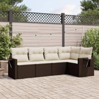 5-delige Loungeset met kussens poly rattan bruin - thumbnail