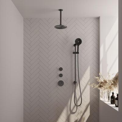 BRAUER Gunmetal Edition thermostatische inbouw regendouche SET 23 met 20 cm douchekop en plafondarm en 3-standen handdouche en doucheslang en geïntegreerde glijstang gunmetal geborsteld PVD