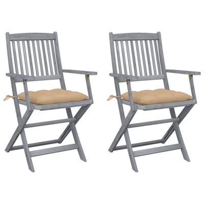 VidaXL Set van 2 klapstoelen met kussens, gemaakt van massief acaciahout.