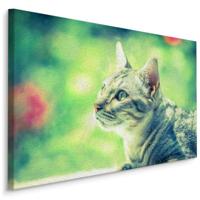Schilderij - Kat in het Groen, Premium Print op Canvas, 5 maten - thumbnail