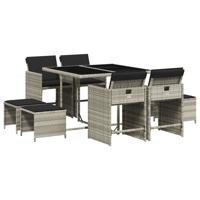 9-delige Tuinset met kussens poly rattan lichtgrijs - thumbnail