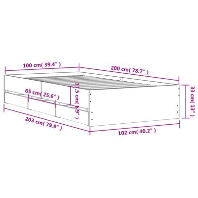 Bedframe met lades bewerkt hout bruin eikenkleur 120x190 cm